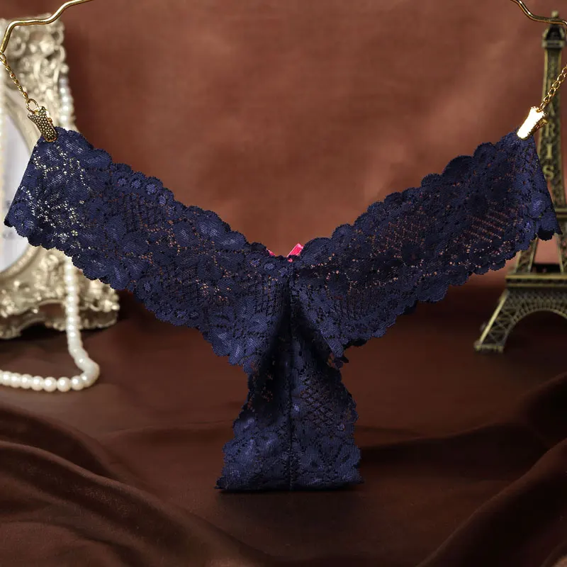 blue Сексуальные трусики, женские кружевные трусы с бантом, женское нижнее белье, стринги и стринги, трусы - Цвет: blue