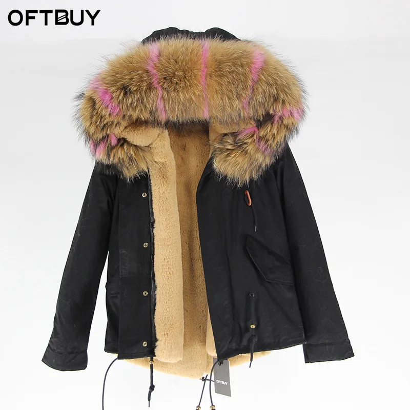 2 Бренд OFTBUY, черные парки, зимняя куртка, пальто, женская парка, пальто с натуральным мехом, натуральный большой мех енота, воротник, теплая плотная верхняя одежда - Цвет: 2