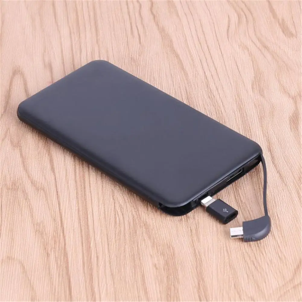5000 мАч usb type C Внешняя батарея универсальное Ультра тонкое портативное зарядное устройство в виде фонарика портативное зарядное устройство для смартфонов встроенный микро кабель