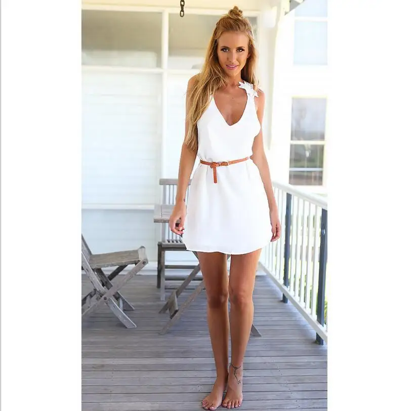 Летние Для женщин кружевном платье Сексуальная спинки v образным вырезом Пляжные