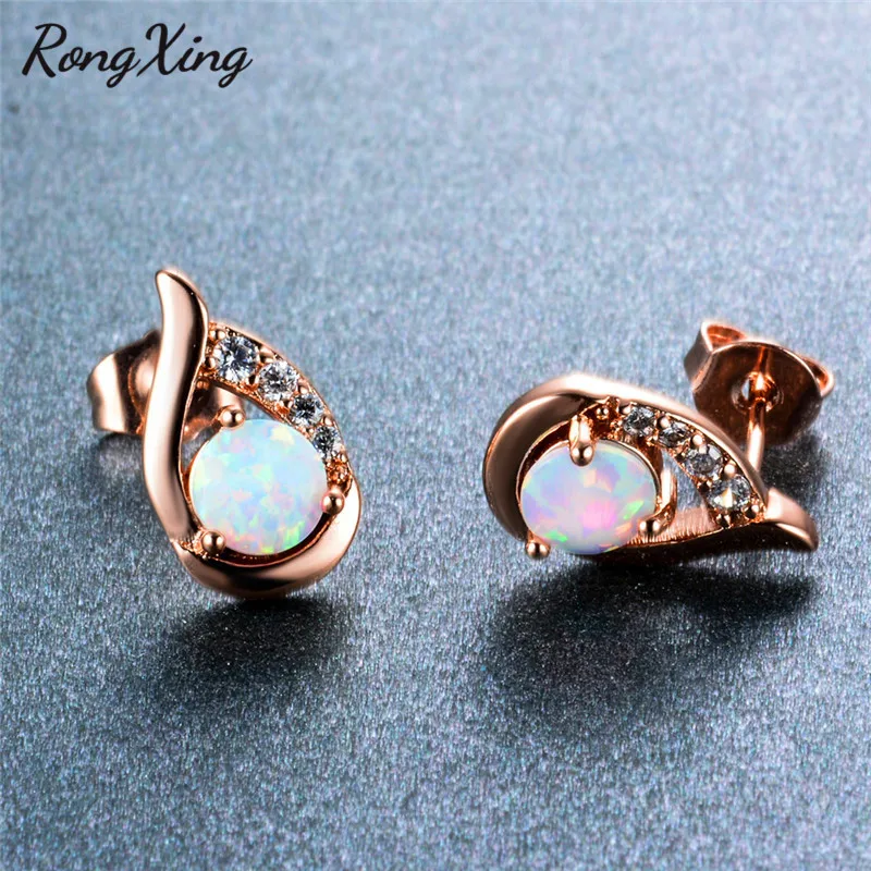 RongXing милые серьги-гвоздики с белым огненным опалом для женщин серебристого