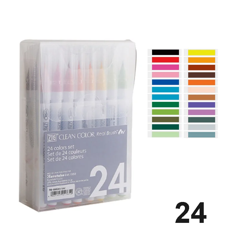 24 Colors Kuretake ZIG чистый цвет, настоящая кисть, водная Цветная кисть, ручки, мягкий наконечник, ручка для эскизов, набор для рисования водным цветом - Цвет: 24 Colors