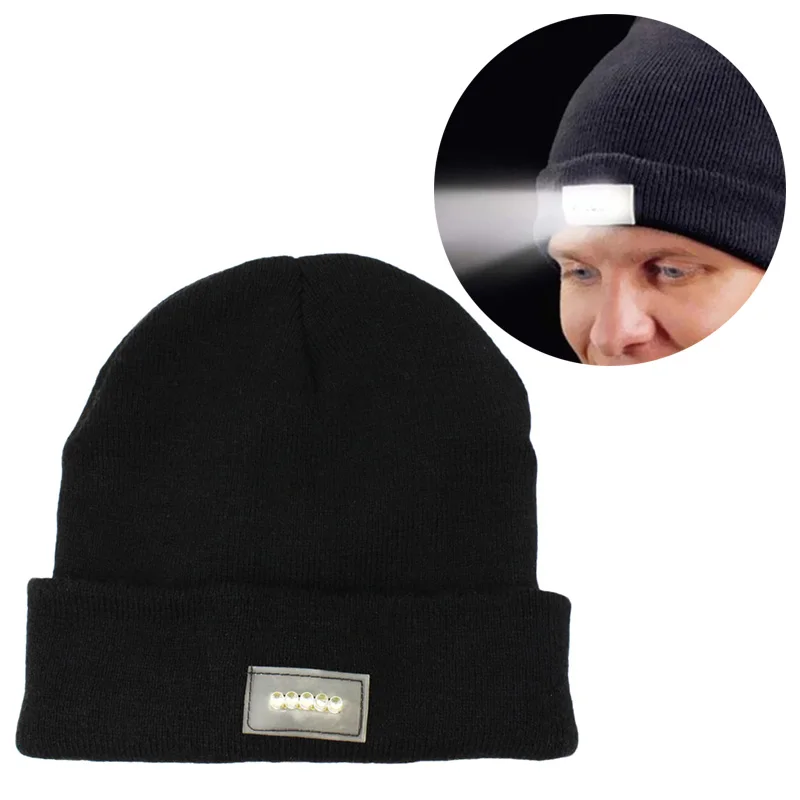 5 светодиодный колпак фонаря зимние теплые свободные руки фонарик трикотажные BeanieStriped Woll удобные мягкие шапки Повседневная простая вязаная шапка