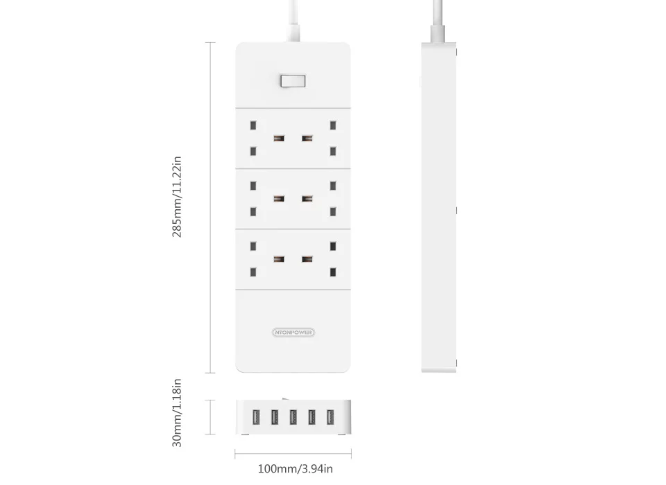 NTON power HPC USB защита от перенапряжения, удлинитель, розетка с британской вилкой, 6 розеток переменного тока, 5 разъемов USB Smart для зарядки, 1,5 м, удлинитель, шнур питания