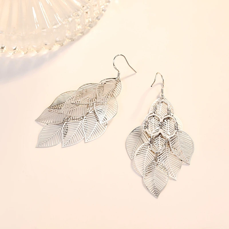 Fashion Multi Layer Maple Leaf Drop Earrings 925 Sterling Silver For Women Long Leaves Dangling Bijoux | Украшения и аксессуары