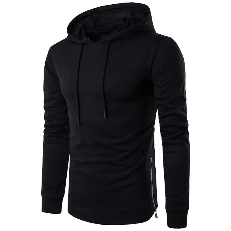 FJUN Мужская футболка с капюшоном slim fit длинным рукавом для мужчин хип-хоп боковой