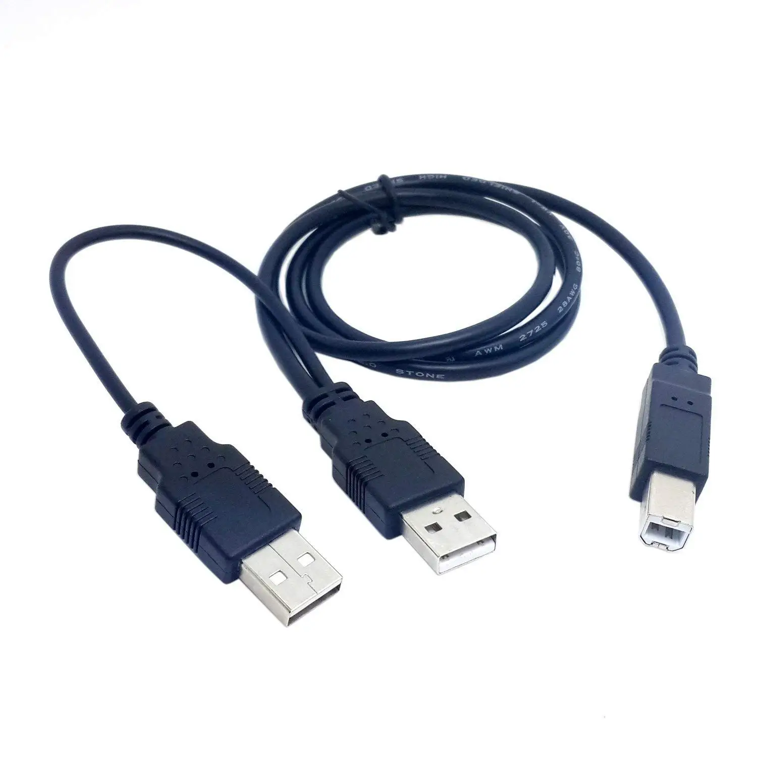Двойной USB 2 0 папа к стандарту B Мужской Y кабель 80 см для принтера и сканера