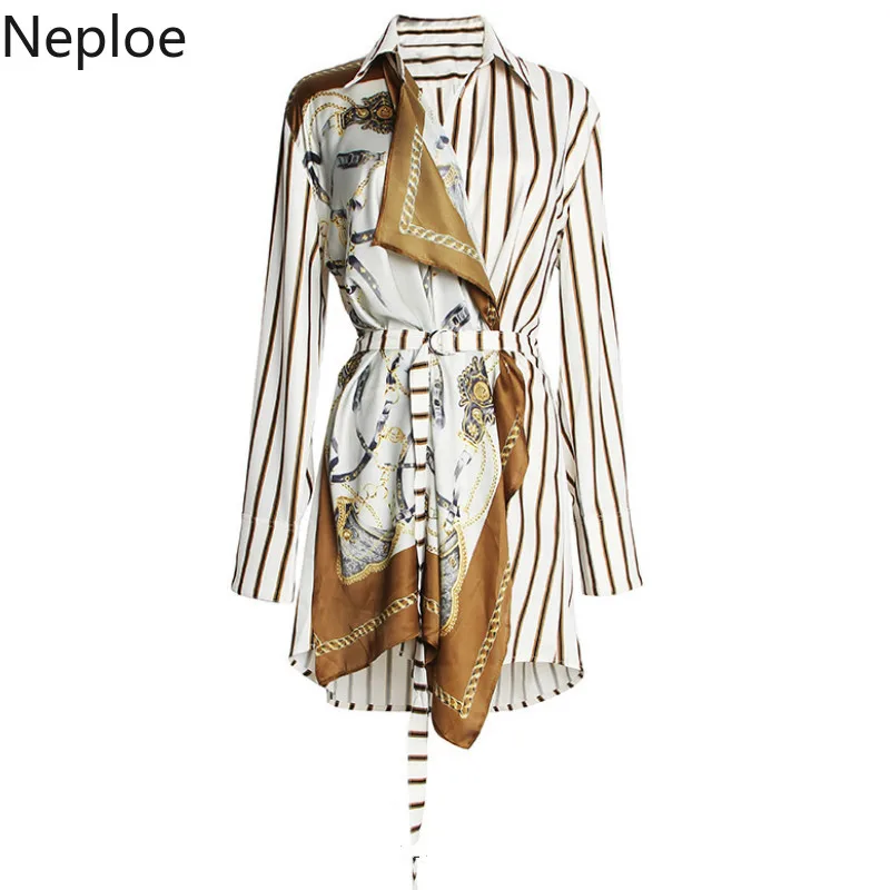 Neploe полосатые рубашки женские лето 2019 Новый отложной воротник с длинным рукавом