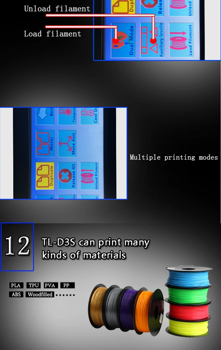 SunDcreate двойное сопло 3d принтер impressora 3d Два цвета и двойное сопло с 300x300x400 мм платформой