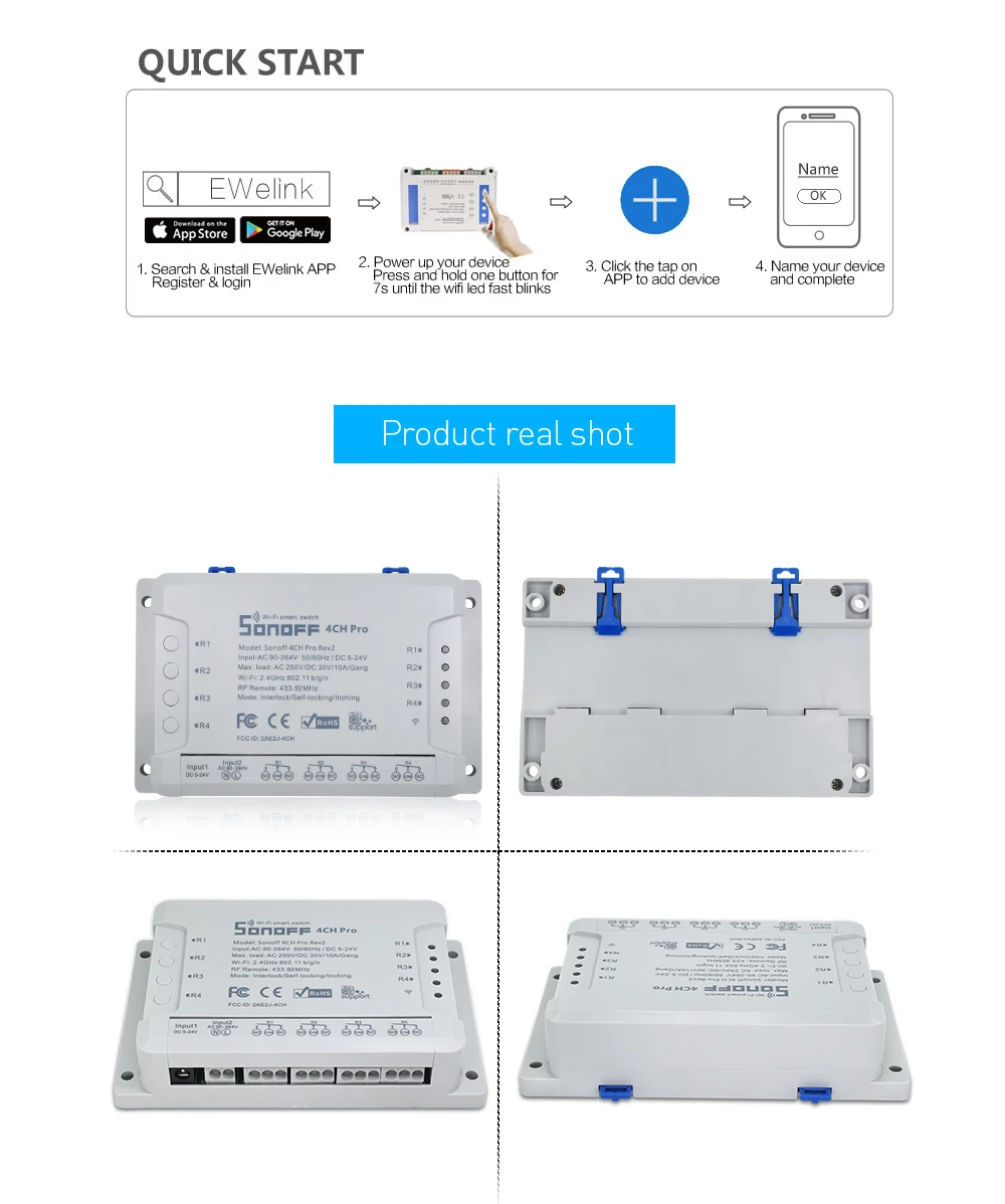Itead SONOFF Bridge Sonoff 4ch pro r2 RF 433 МГц умный переключатель Wi-Fi с пультом дистанционного управления 433 Умный Google Home Автоматизация Alexa Совместимость