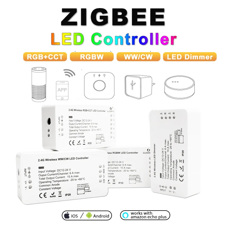 Zigbee hub СВЕТОДИОДНЫЙ контроллер smart(rgbcct/wwcw/rgbw/диммер) Регулятор линейного светильника DC12-24V светодиодный диммер работает с концентратором и эхо плюс