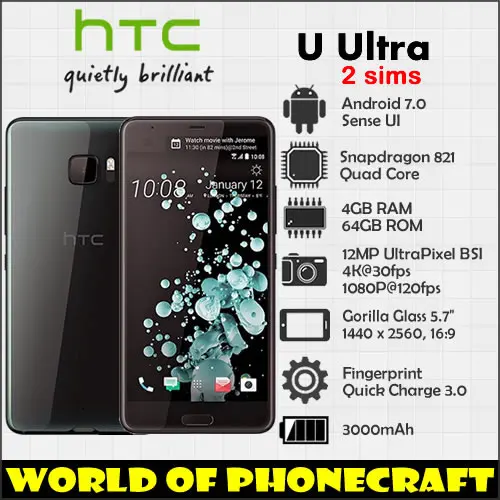 Htc U Ultra 4 ГБ 64 ядра Snapdragon 821 12MP Камера NFC азиатской версии двойной Nano SIMs быстрого