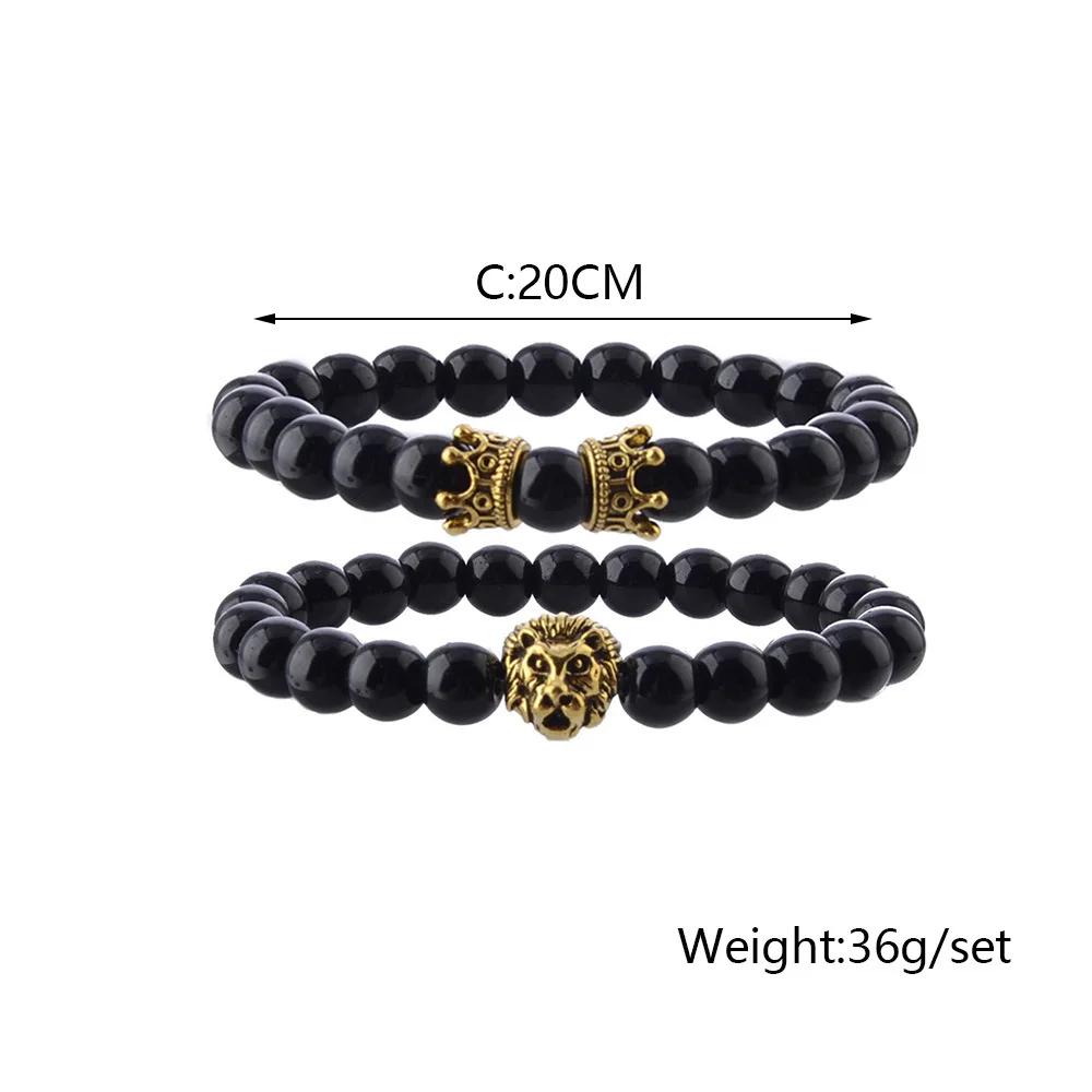 Модный мужской браслет 2 шт./компл. винтажный с черной бусиной короной головой