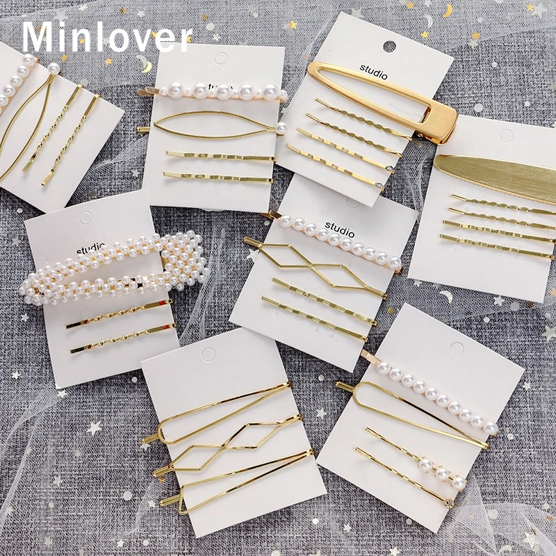 Minlover 3 шт./лот полые геометрические аксессуары для волос из жемчуга девушка Бобби