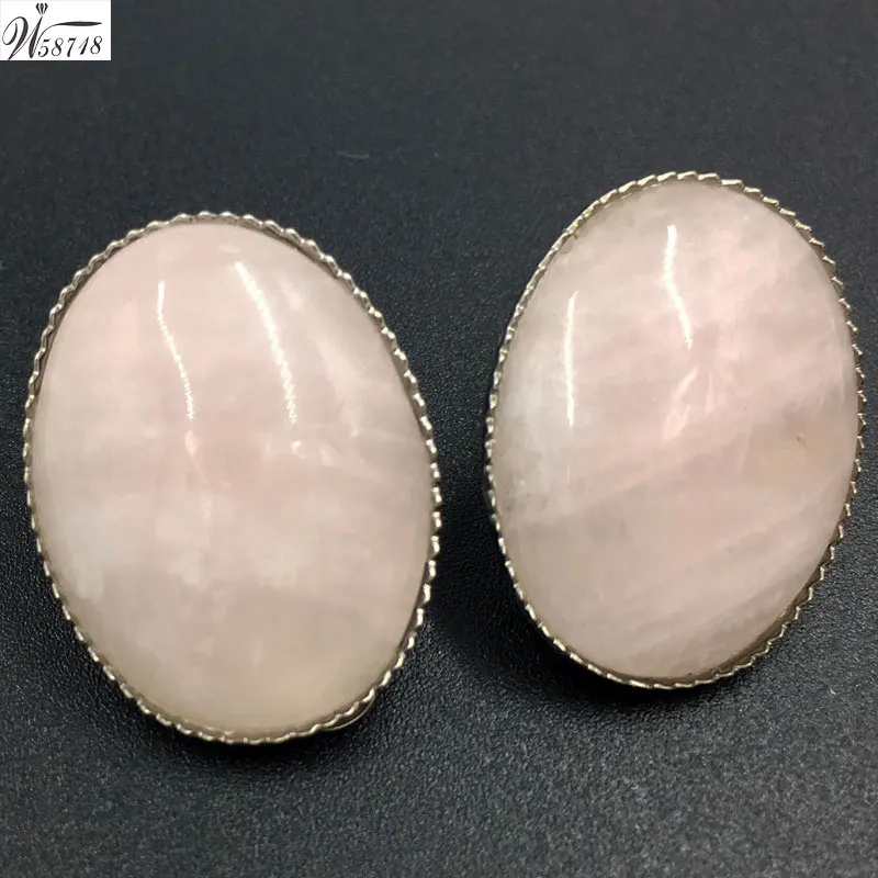 Pink Crystal MC6940 Опал кризал говлит Малахит авантюрин тигровый глаз Howlite Синий Песок Голдстоун Абалон раковина овальные клипсы 1 пара WB658b - Окраска металла: Pink Crystal MC6940