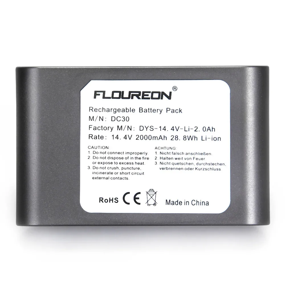 Для Dyson 14,4 V 2000 mAh floureon литий-ионный аккумулятор для Dyson DC30 917083-02 ручной пылесос перезаряжаемый аккумулятор серый
