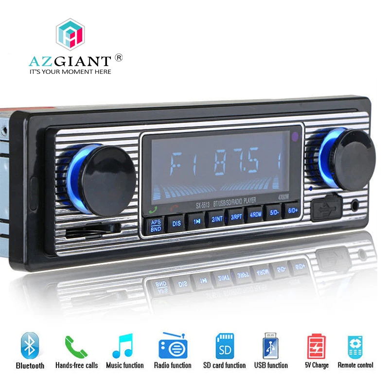 12V Bluetooth 1din Vintage Car Radio MP3 Player Stereo USB AUX Classic Car Stereo Audio ISO