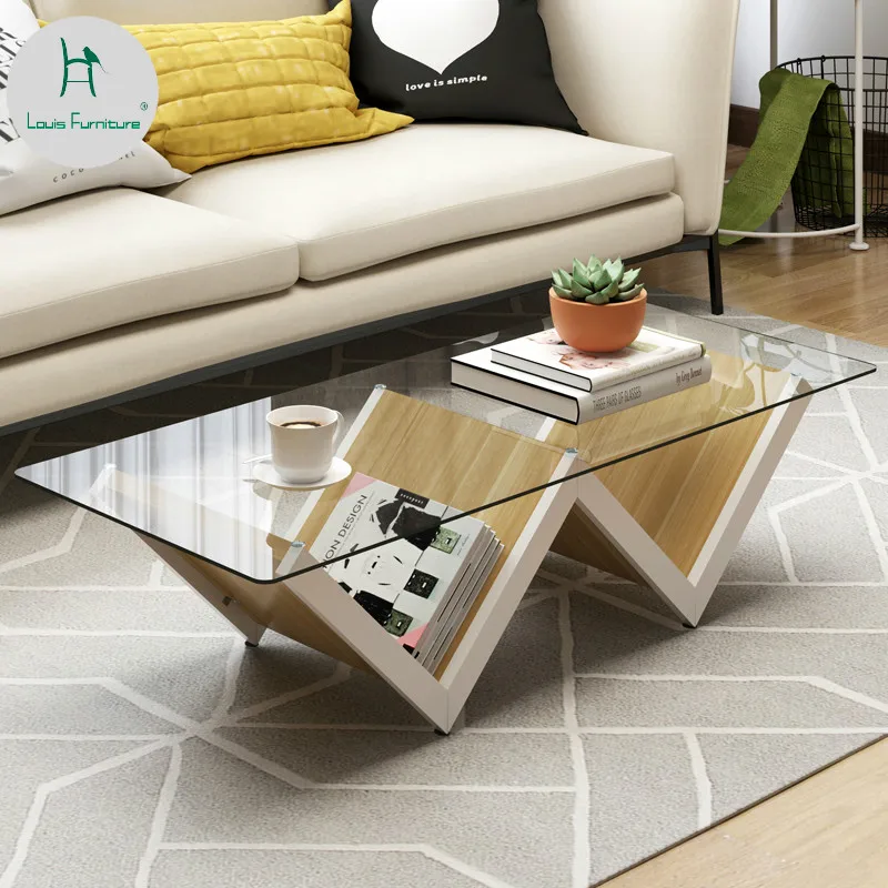 

Louis Fashion Tea Table Simple Modern Tempered Glass Small Living Room Mini Office Creative Teat