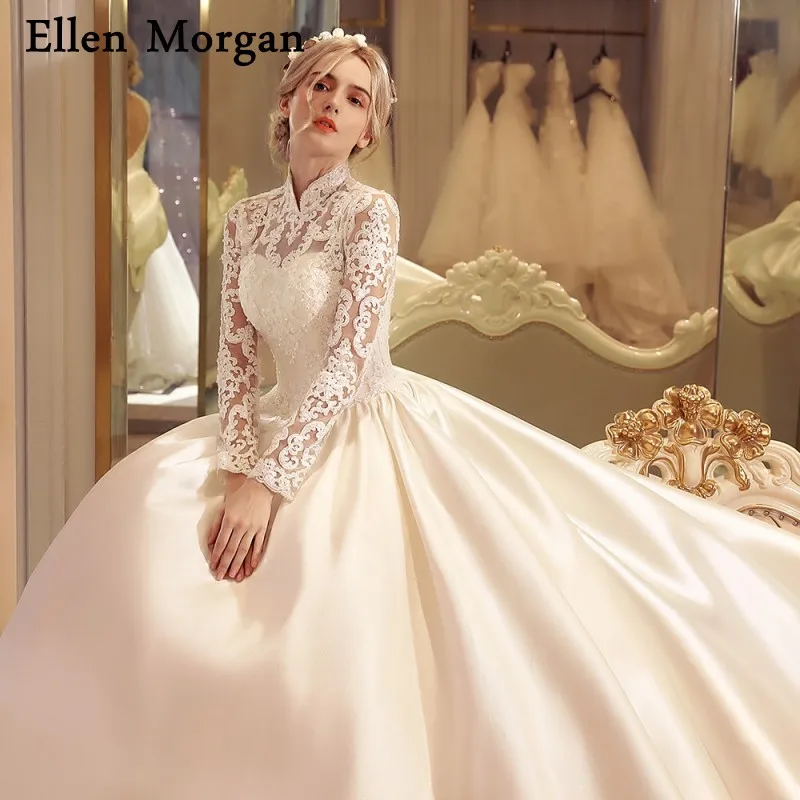 Кружевные бальные платья с открытой спиной свадебные 2019 Vestido De Noiva Mariage высоким