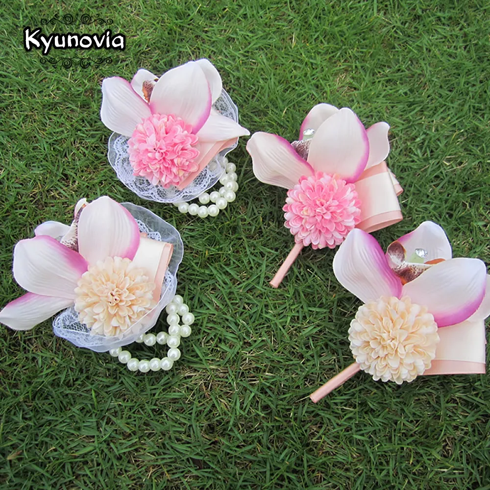 

Цветочная бутоньерка Kyunovia, свадебная бутоньерка, булавка для отворота, жемчужный браслет, аксессуары для выпускного вечера, вечеринки, корс...