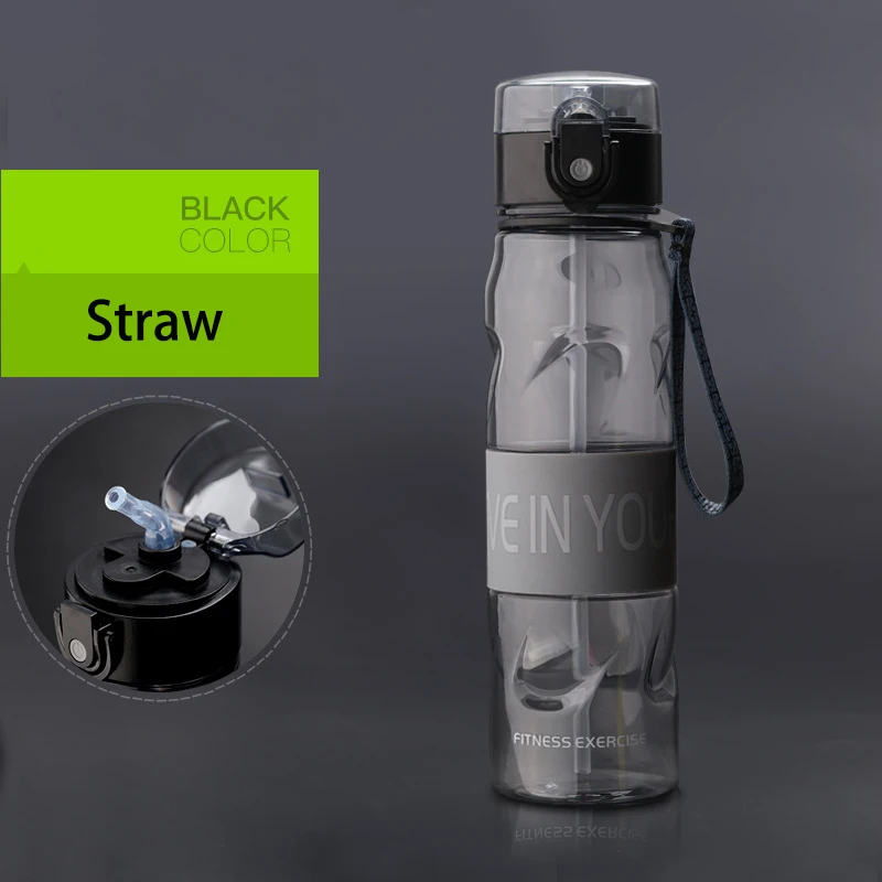 straw black Модная бутылка для воды герметичные портативный спортивные бутылки для воды пластик походный чайник пеший Туризм напиток бутылка фитнес чайник 600 мл - Цвет: straw black