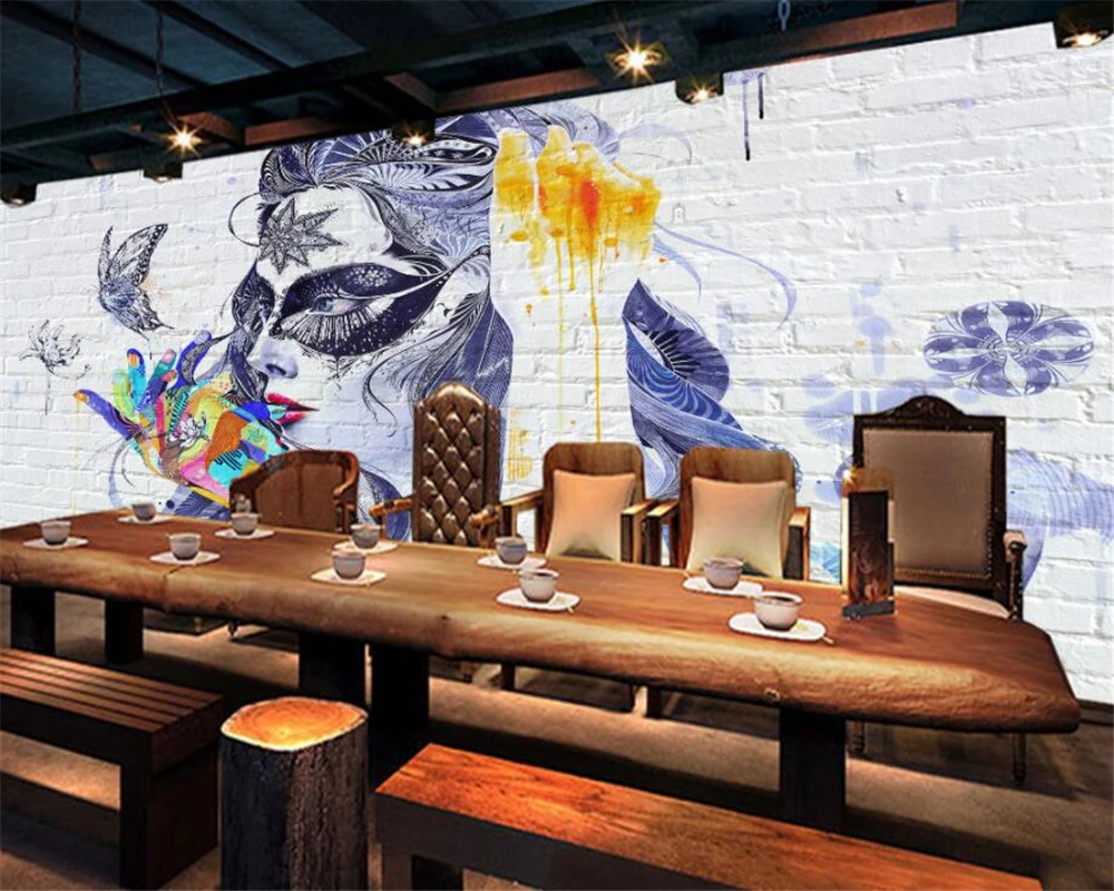 Обои Beibehang на заказ белая кирпичная стена ручная роспись тушь для ресниц фреска