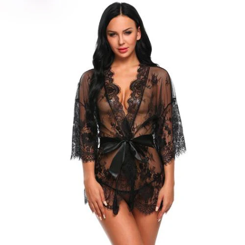 Black Женское сексуальное нижнее белье Babydoll пижамы эротическое нижнее белье горячий кружевной эротичный открытый бюстгальтер Teddy сексуальные костюмы ночное белье трусики пояс - Цвет: Black