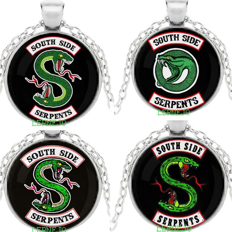 

Riverdale Necklace South Side Serpents Glass Dome Pendant Jughead Mysteries of Riverdale Dragon Snake Jewelry For Couples Gift