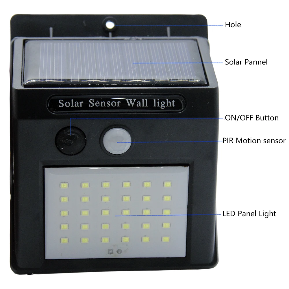 20 30 LED Solar Light Outdoor Solar Lamp PIR Motion Sensor Solar Panel Night Security Wall Light Garden Yard Path Waterproof