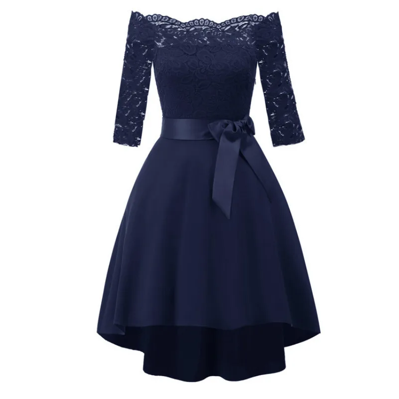 Navy Blue MUXU vestidos синее кружевное лоскутное шифоновое платье женская одежда kleider sukienka модные элегантные вечерние платья женская одежда - Цвет: Navy Blue