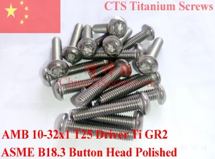 

Титановые винты 10-32x1, ключ с головкой Torx T25, драйвер Ti GR2, 50 шт.