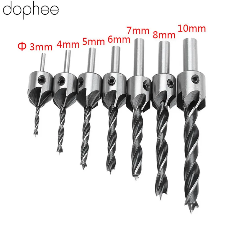 dophee Drilling Accessory HSS 5 Flute Countersink Drill Bit Set Reamer Woodworking Chamfer Power Tools High Carbon 3-10MM 7PCS |