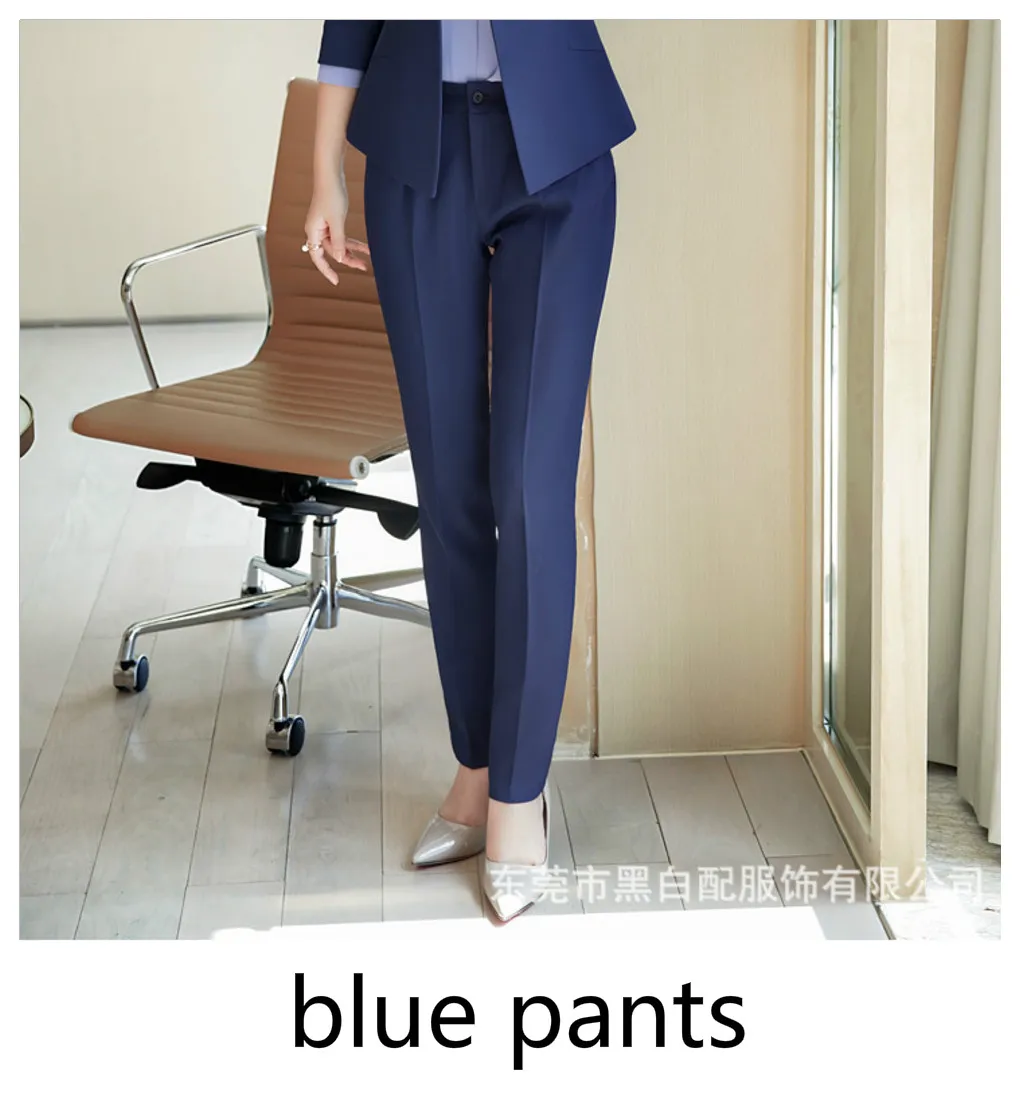 blue pants Женская одежда Блейзер длинный рукав зазубренный воротник карман костюм пальто офисный женский формальный Повседневный бренд куртка Рабочая одежда бизнес - Цвет: blue pants