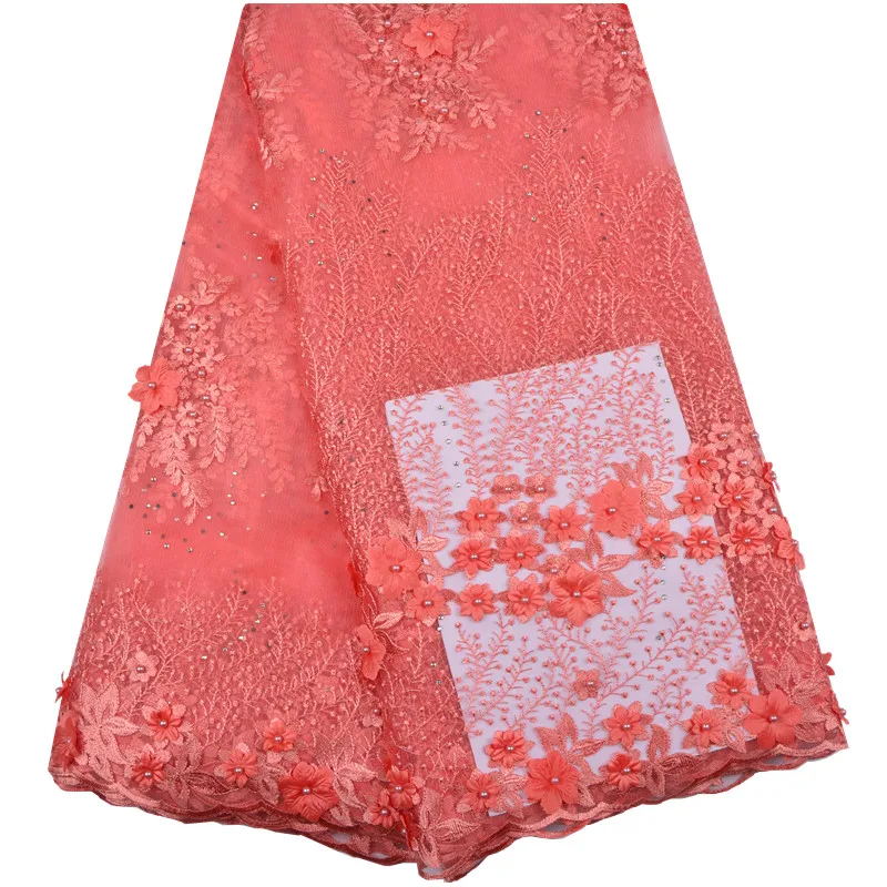 

New Arrival African Appliqued Tulle Lace Fabric Wholesale African Party Laces Popular 3D Beaded French Tulle Lace Fabrics 1255B