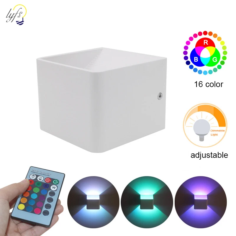 RGB квадратный светодиодный настенный светильник 3 Вт светодиодный настенный светильник с пультом дистанционного управления Установка поверхности мини светодиодный светильник ing настенный светильник с отверстиями по спирали