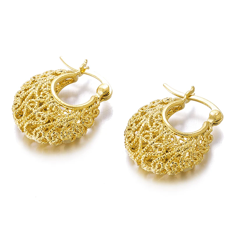 Женская круглая ажурная заколка золотистого цвета E052B|clip earrings|fashion clip earringsearrings clips