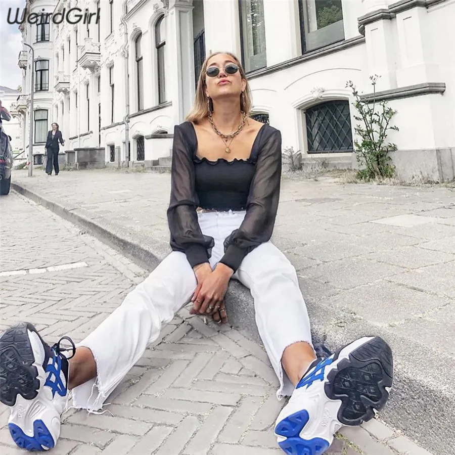 Женская футболка с длинным рукавом Whatiwear Элегантная модная квадратным вырезом