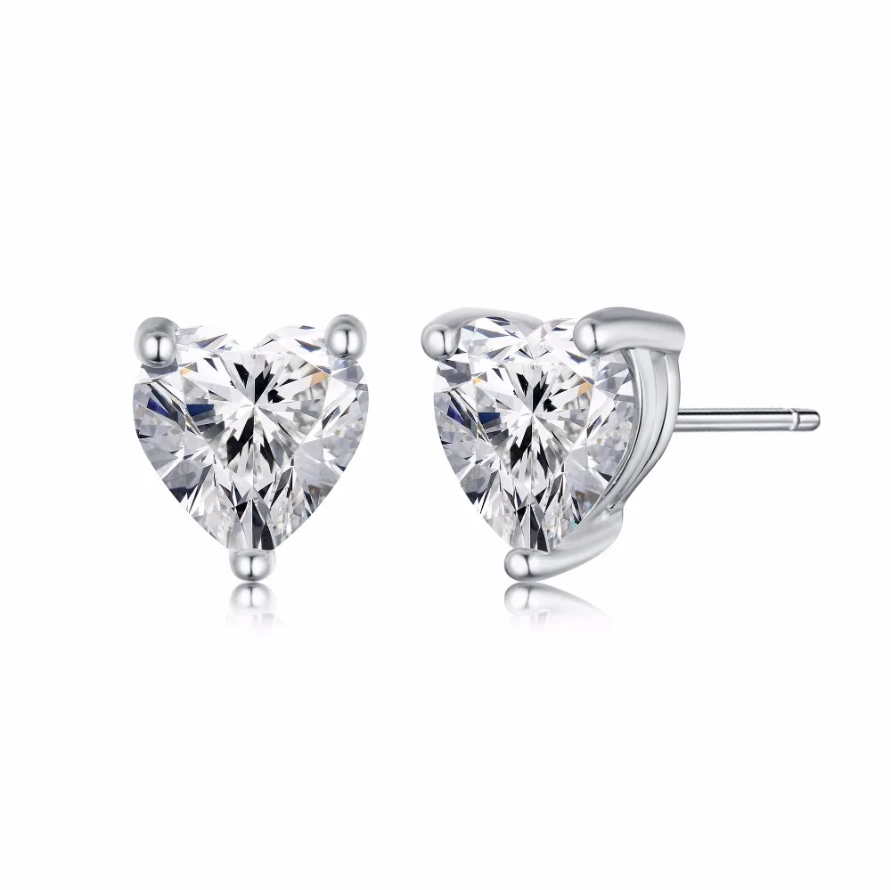 925 стерлингового серебра обручальные 1.72ct 5*7 мм Сердце Циркон серьги со шпилькой