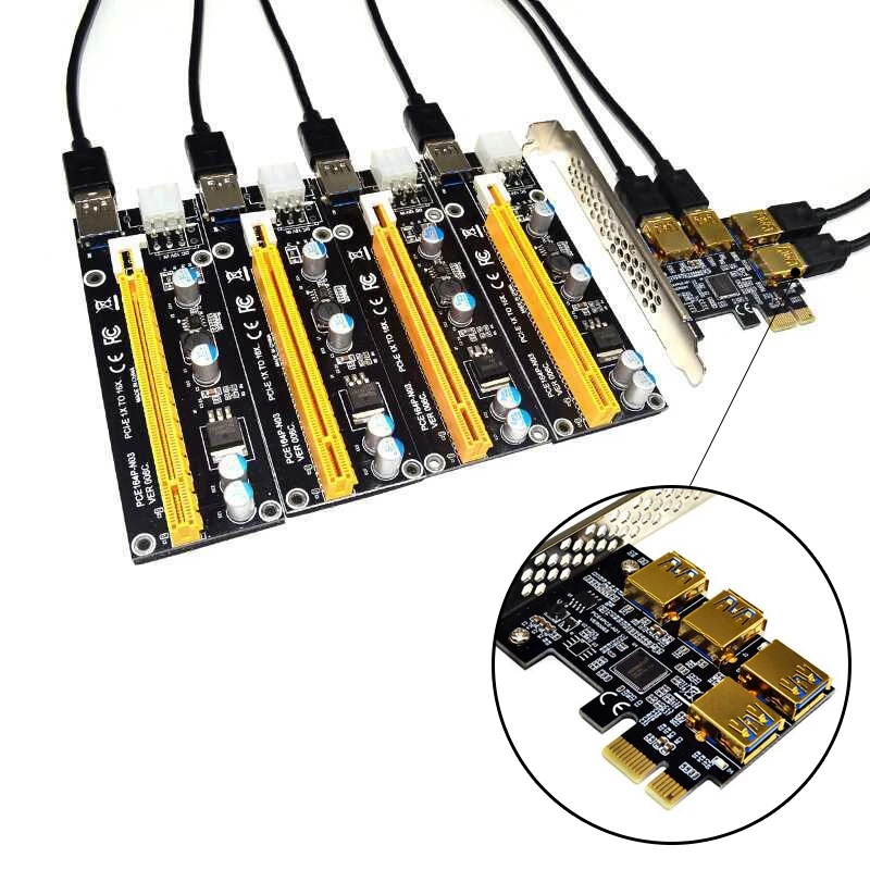 New 4 Ports PCIe Riser Adapter Board PCI-E 1x to USB 3.0 Rabbet GPU Extender Ethereum ETH/Monero XMR/Zcash ZEC 1 | Компьютеры и офис