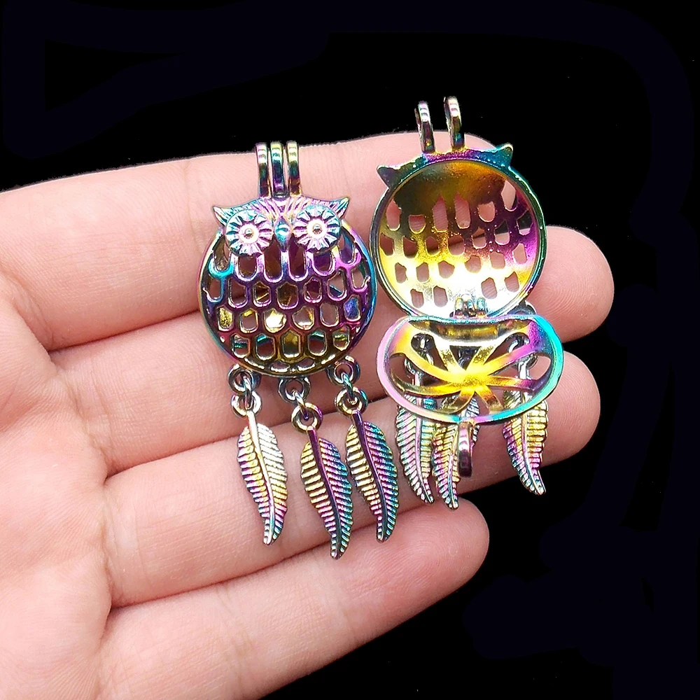 4 шт./лот Радужный Цвет Сова Ловец снов жемчужная клетка из бисера Подвеска
