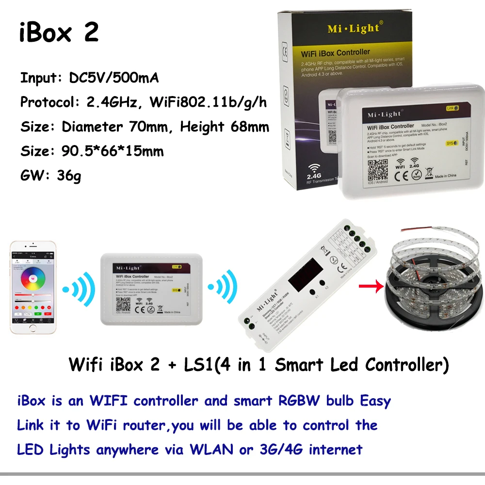 Умный светодиодный контроллер Mi Light 4 в 1 совместим с одним цветом/цветовой