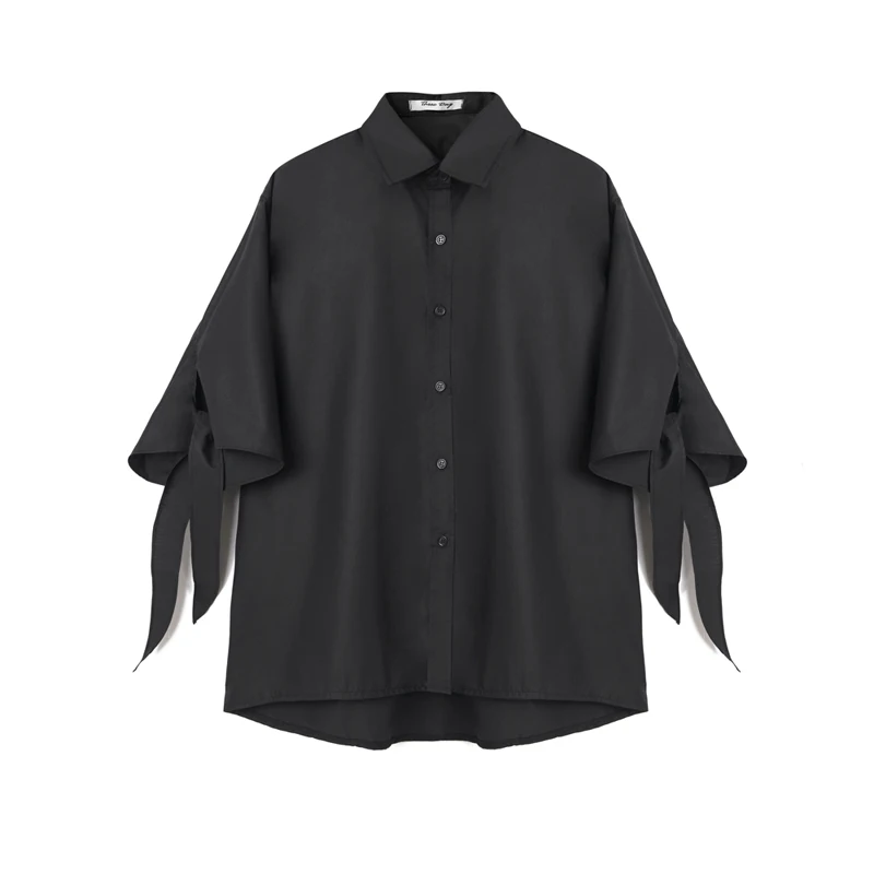 

M-XL!!Summer designer new Korea ulzzang alternative sleeve loose solid color shirt tide brand men's shirt black.