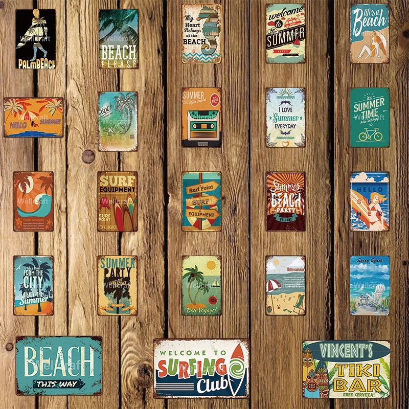 

[ WellCraft ] Beach Suring Summer Holiday Metal Sign Posters art Retro Mural Painting Personality Custom Decor LT-1749