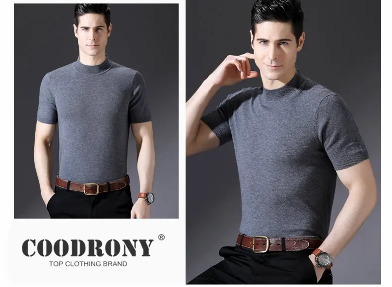 COODRONY, свитер из мериносовой шерсти, мужской модный пуловер с коротким рукавом и круглым вырезом, мужская одежда, зимние толстые теплые кашемировые свитера 8329