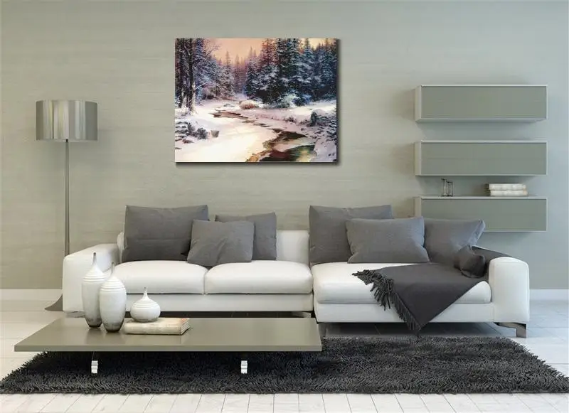 Beste Handgeschilderde Moderne Schilderijen Winters End Landschap Art Foto Op Canvas Voor Muur Decor Hoge Kwaliteit