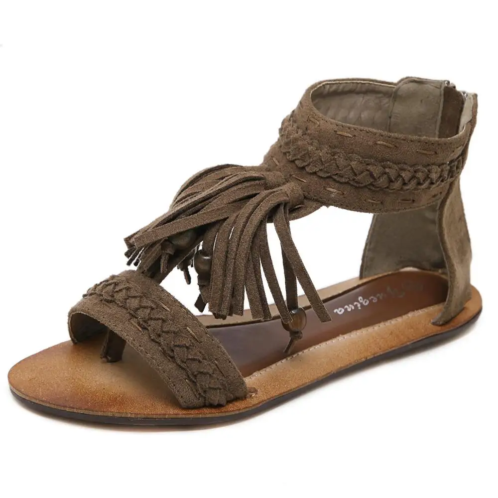 Летние женские сандалии удобная женская обувь богемные плоские с пряжкой