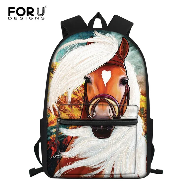 FORUDESIGNS/комплект школьных сумок с черной лошадью для мальчиков и девочек-подростков, милый школьный рюкзак для детей, школьный рюкзак для детей, подарок Mochila