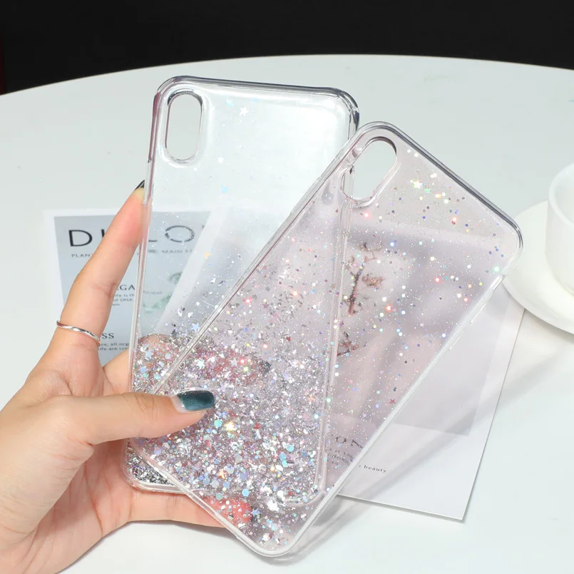Роскошные Стразы с блестками чехол для iPhone 6 6S 8 7 Plus Звезда прозрачная задняя
