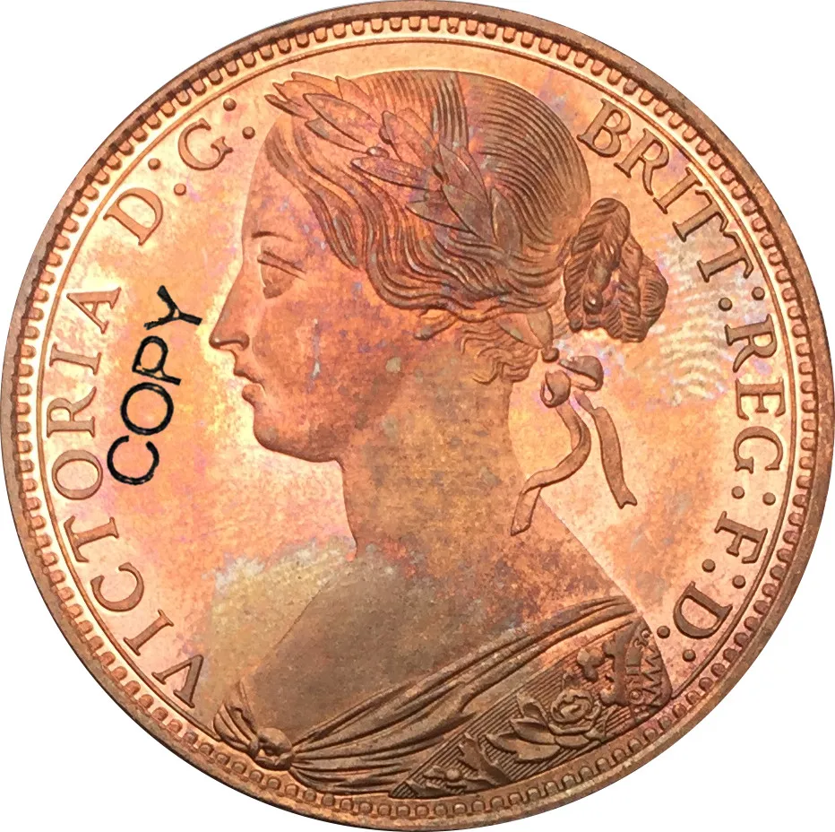 

Английская монета Виктории 1865, монета из красной меди
