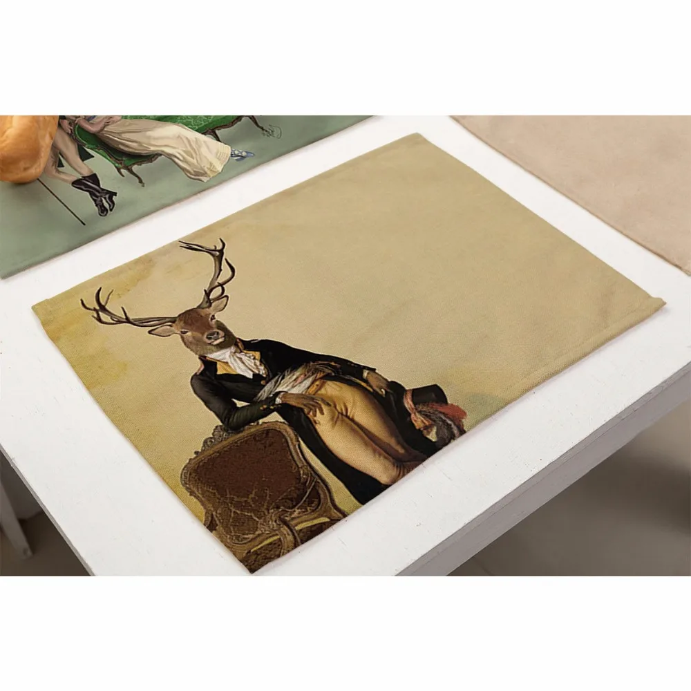 Cartoon reindeer Pattern Cotton Linen Western Pad Placemat Insulation Dining Table Mat Bowls Coasters Kitchen Accessories | Дом и сад